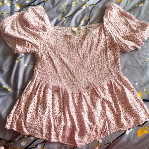 Peplum pink and white floral top